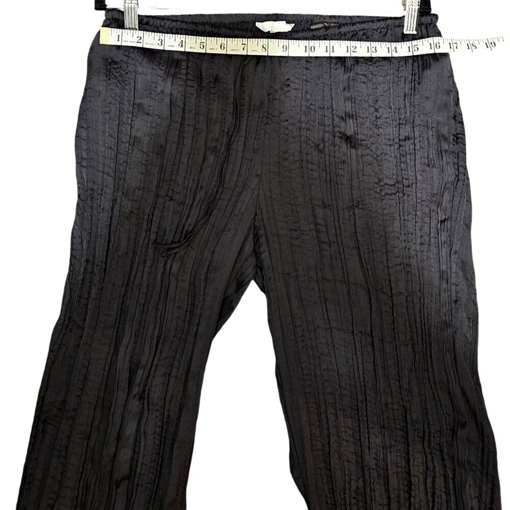 H&M Womens Black Textured Crinkle Pants Medium 100% Polyester Made In Myanmar - Picture 8 of 9